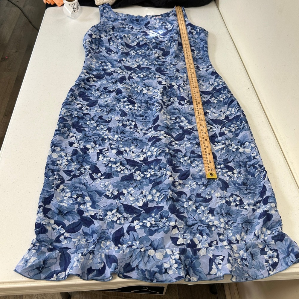 RK Originals Blue Floral Sleeveless Ruffle Hem Midi Sheath Dress Sz 12 - Picture 5 of 8